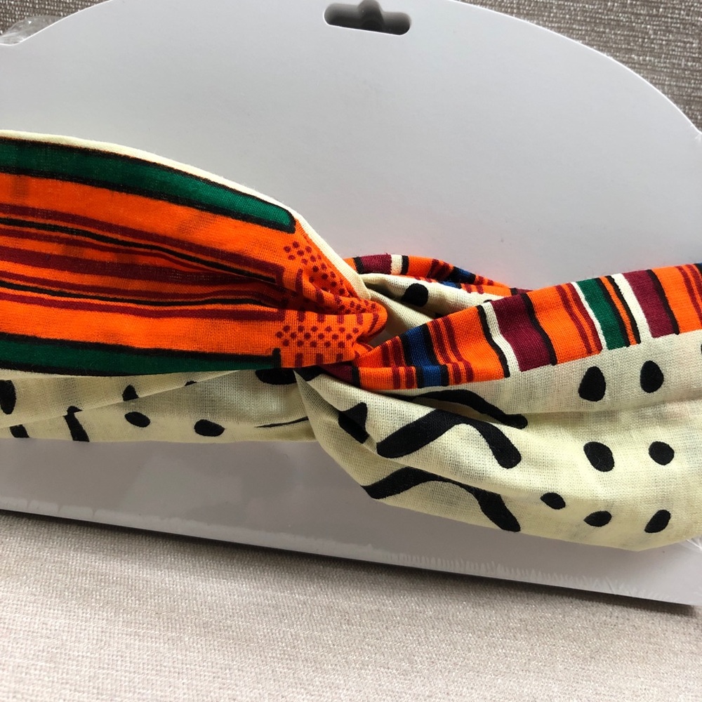 Orange green & cream African headband